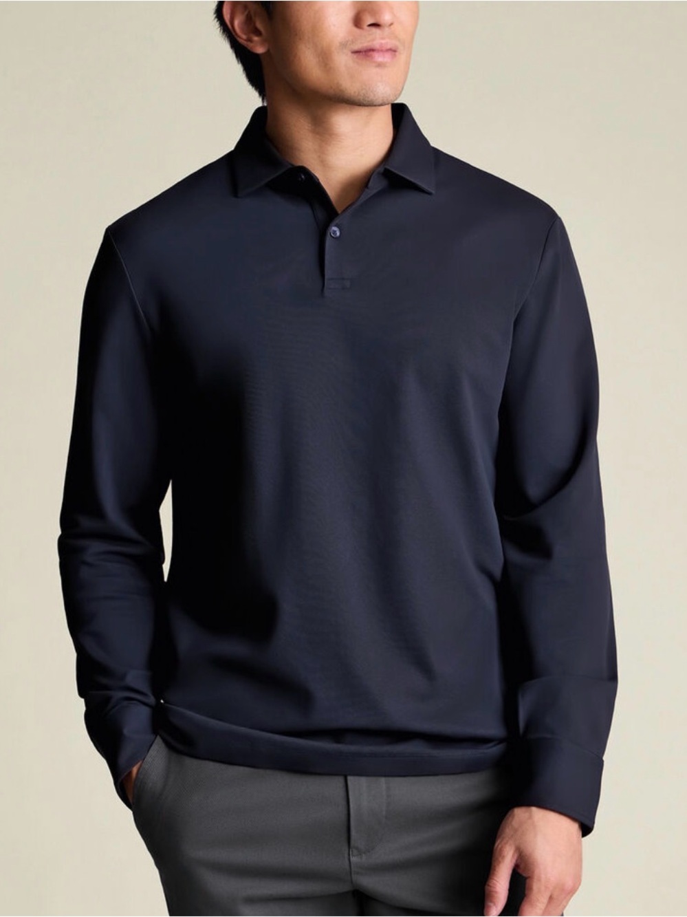 Charles Tyrwhitt Long Sleeve Smart Pique Polo Navy Small NWT IN PACKAGE
